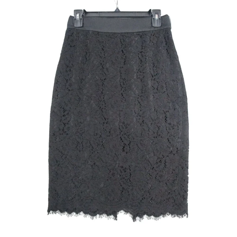 J.Crew Black Lace Pencil Skirt‎ Size 4 With Scalloped Hemline